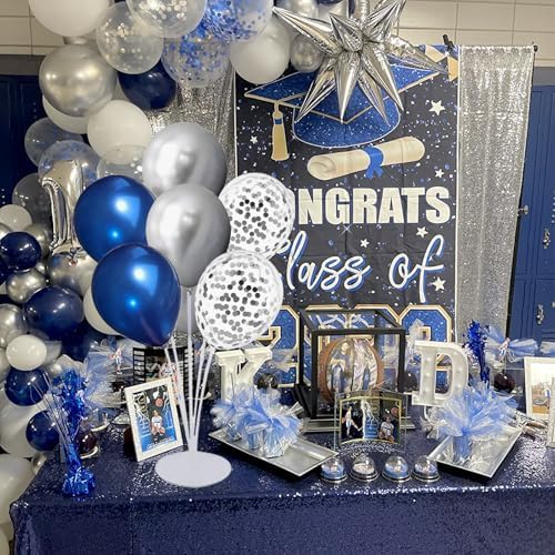 6 Set Balloon Stand Kit for Table Centerpieces With Balloon and Base Party Decorations for Birthday Wedding Retirement Graduation Baby Shower (Navy Silver) - Image 3