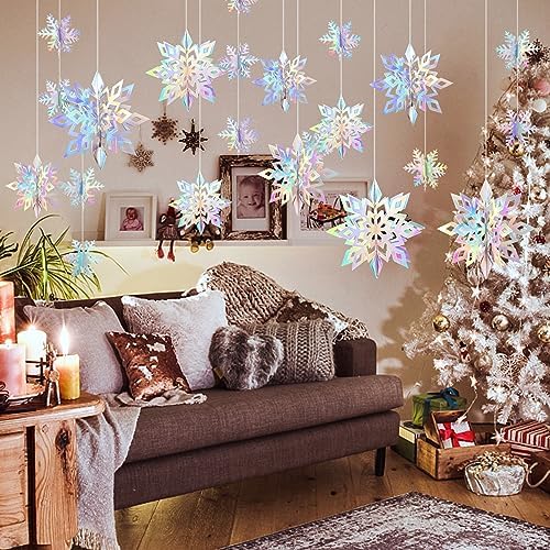 24PCS Hanging Snowflake Decorations Winter Wonderland Party Supplies - Image 2