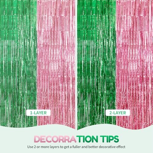 Pink and Green Party Decorations Tinsel Foil Fringe Backdrop 4 Pcs - Image 4