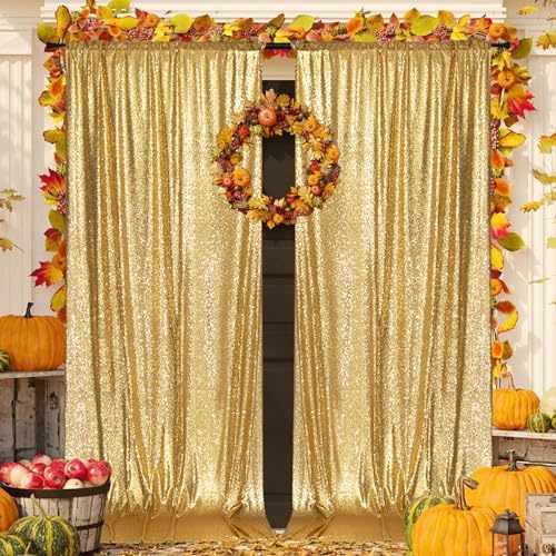 PartyDelight Gold Sequin Backdrop Curtains 5x10ft 2 Panels - Image 3