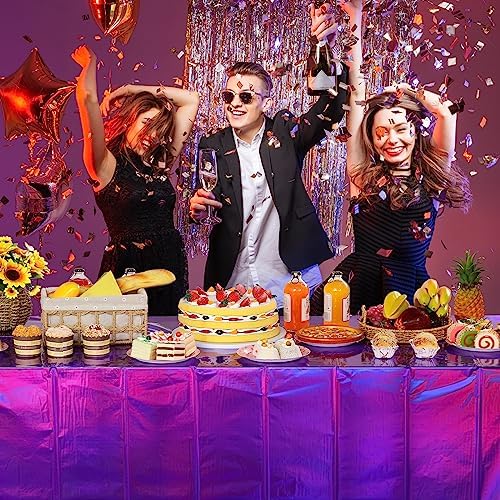 FunnyPars 8 Pack Iridescent Purple Plastic Tablecloths, Shiny Disposable Laser Rectangle Table Covers, Foil Tablecloth Iridescent Party Decorations for Kpop Birthday Bridal Wedding Decor, 54x108 Inch - Image 7