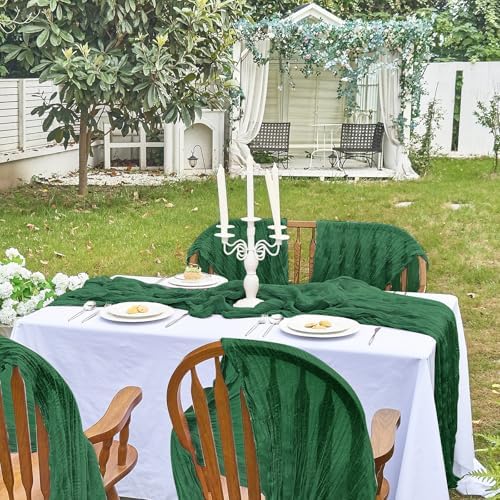 2 Pack Emerald Green Cheesecloth Table Runner for Fall Christmas Party Home - Image 7