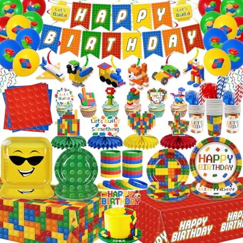 224Pcs Building Block Birthday Decorations, ALL-IN-1 Serves 26 by Haiyumaoyi