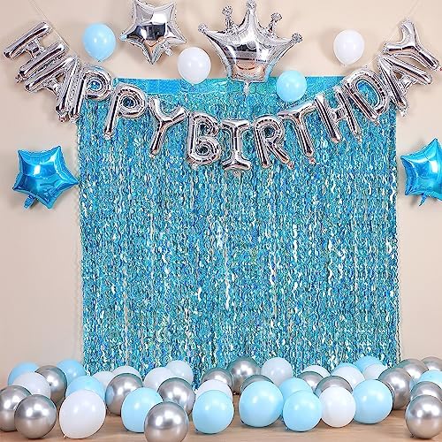 4 Pack Teal Aqua Blue Wavy Foil Fringe Curtains Party Decorations - 3.3 ft x 6.6 ft Sparkle Streamer Tinsel Curtain Party Photo Backdrops for Birthday Party Christmas Graduation Decoration - Image 4