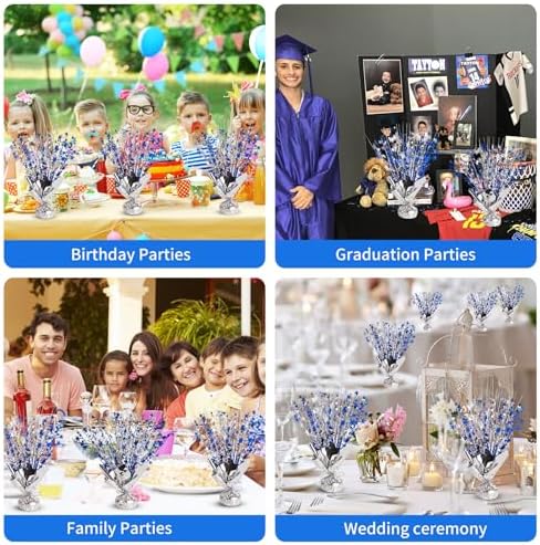 6 Pack Metallic Foil Spary Centerpieces for Tables, Silver Navy Blue Centerpieces for Tables Decorations, Star Brust Table Centerpieces for Birthday Graduation Wedding Baby Shower Party - Image 5