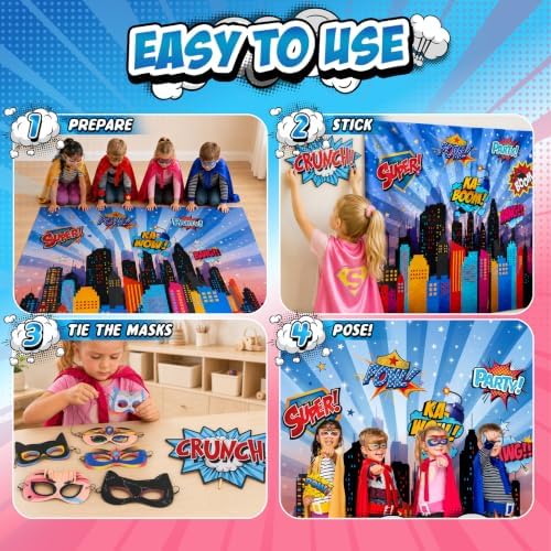 Wonder Woman and Other Superheroes Cityscape Photography Backdrop, Studio Props & Mask. Great as Super Hero City Photo Booth Background – Birthday Party & Event Decorations - Image 4
