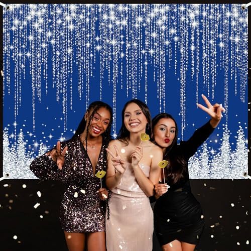 Silver Blue Glitter Wall Backdrop 10x6 FT Silver Spots Backdrops for Photoshoot Girls Birthday Photography Background for Wedding Baby Shower Party Decorations Banners Photo Studio Props - Image 2