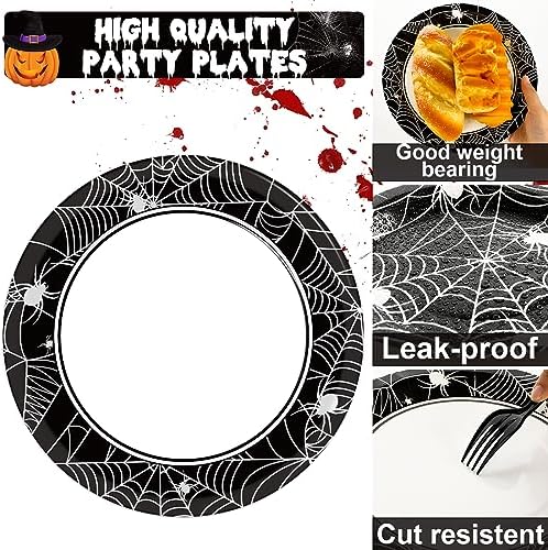 50 Guests Halloween Spider Web Plates and Napkins Party Supplies Spiderweb Party Decorations Disposable Tableware Black and White Halloween Dinnerware Favor for Get Together Celebration, 200PCS - Image 4