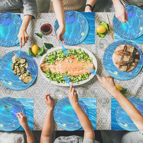 96Pcs Iridescent Sea Party Plates Napkins Waves Birthday Party Decorations - Image 6