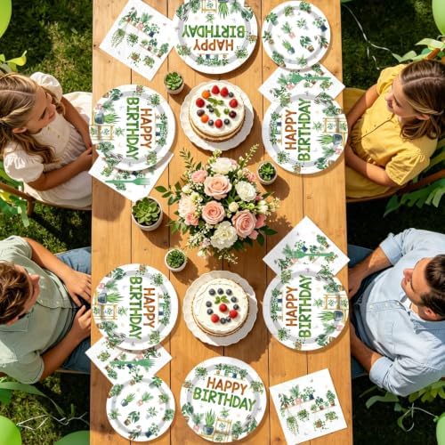 96 Pcs Greenery Plants Birthday Party Decorations, Serves 24 - Image 7