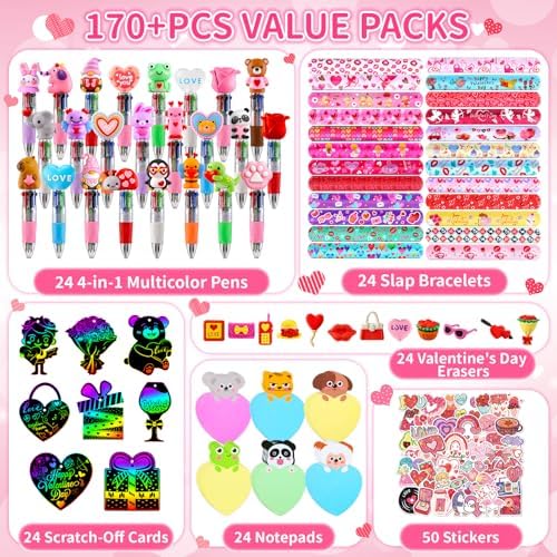 24 Sets Valentine’s Day Bulk with Multicolor Pen Gifts, Valentines Stationary for Classroom Birthday Goodie Bags Stuffers Rewards Prizes Party Favors - Image 3