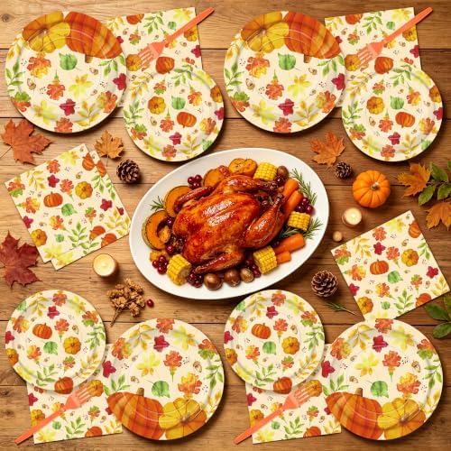 96PCS Fall Pumpkin Plates and Napkins, Thanksgiving Autumn Party Supplies - Image 5