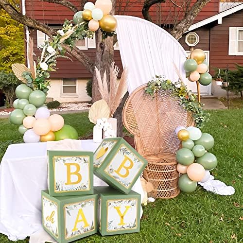 RUBFAC Baby Shower Boxes with Letters, 4pcs Sage Green Baby Shower Decorations for Boy Girl Balloon Boxes Gender Reveal Birthday Party Favors - Image 5