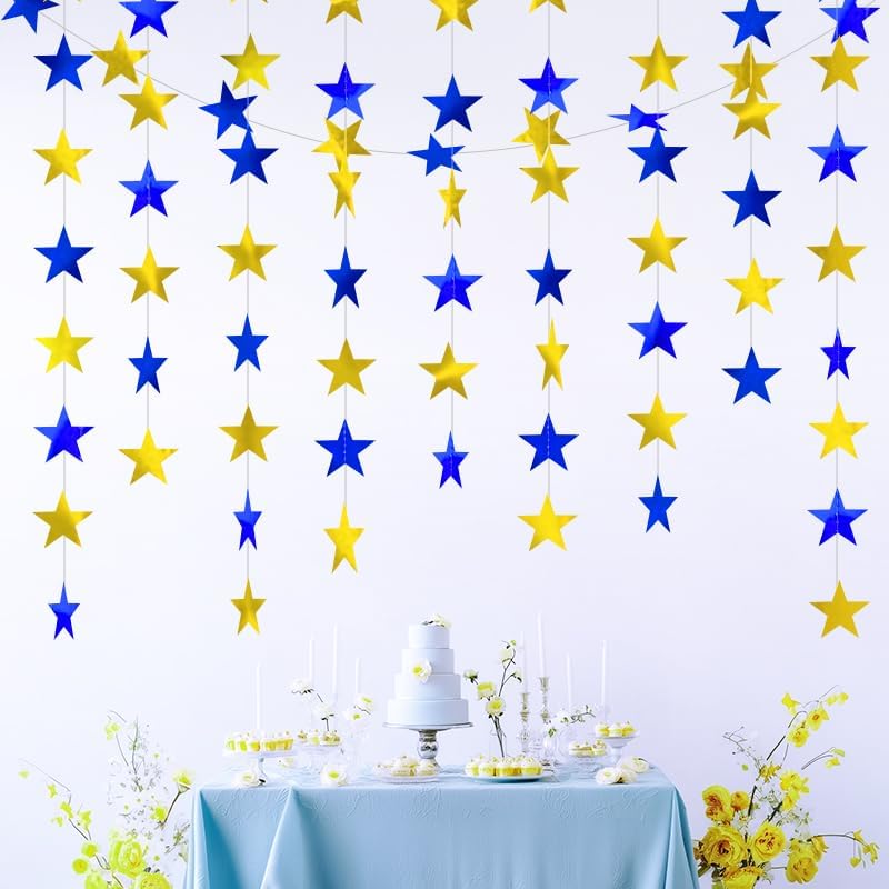 Blue Gold Shining Star Hanging Garland Blue Gold Hanging Sparkling Star Streamer Glitter Bunting Banner Twinkle Backdrop for Wedding Baby Shower Birthday Christmas Decorations 40 Feet by Eeatour