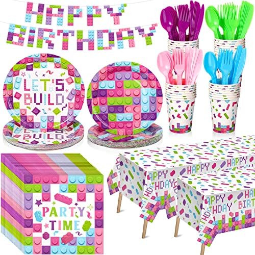 Gejoy 171 Pcs Building Block Decor Party Tableware Kit, Sweet Color by Gejoy