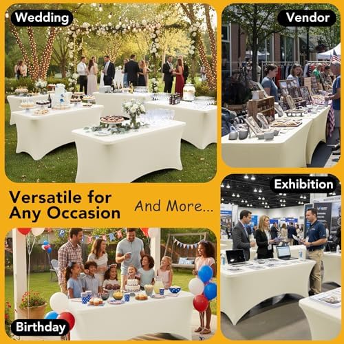 6-Pack Premium Cream Spandex Tablecloths for 8ft Rectangle Tables - Image 5
