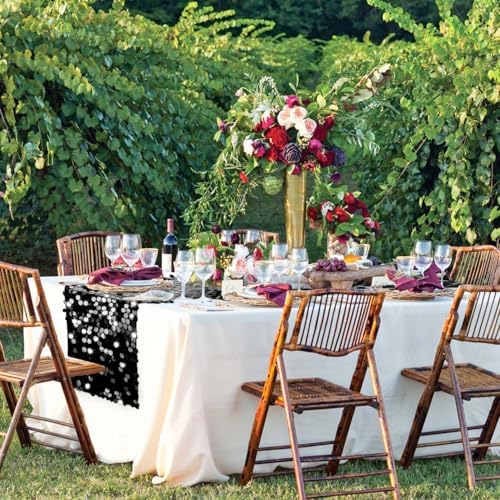 VHH Sequin Table Runner 12 x 108 inches Black Table Runner, Glitter Runner for Party Wedding Birthday, Party Spring Easter Rustic, Birthday Supplies Decorations (1 Pack). - Image 6