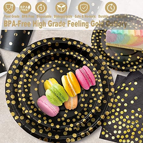 AIRE Black Gold Paper Plates Set, 175PCS Disposable Dinnerware Serves 25 - Image 3