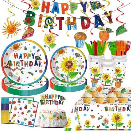 132Pcs Hungry Caterpillar Party Supplies, Hungry Caterpillar tissue Party Plates Tablecloth Banner etc Hungry Caterpillar Decorations Party for 20 Guests by XUELIRENPARTY
