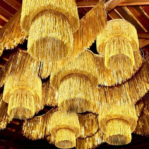 Hahafelt 10 Pcs Gold Party Decor 3 Tier Fringe Chandelier Tinsel Curtain by Hahafelt