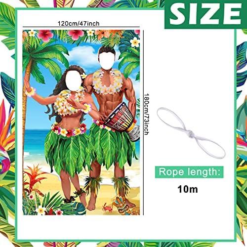 Tudomro Hawaii Photo Booth Backdrop, 6x4ft Fabric 2 Face Cutouts - Image 2
