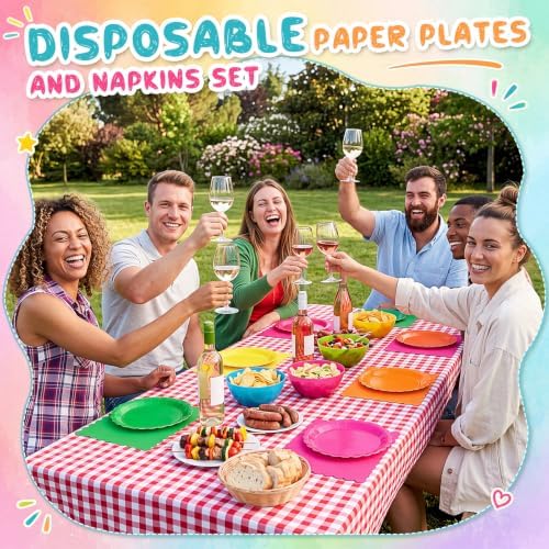 120 Pcs Colorful Plates and Napkins 7in Neon Plates Party Supplies - Image 2