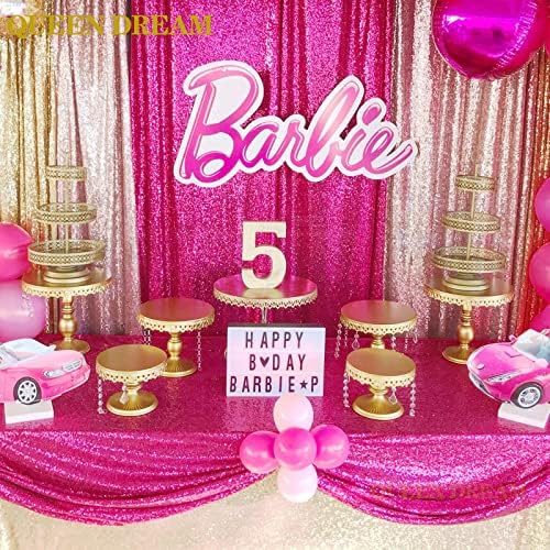Glitter Fuchsia Backdrop Curtains for Birthday Party 2 Panels 3x8FT - Image 4