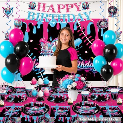 Xynic 216Pcs Baseball Drip Birthday Decorations Tableware Set, Serves 25 - Image 4