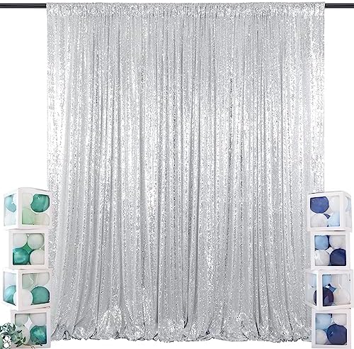 ShinyBeauty 6FTx8FT-Silver-Sequin Backdrop-Curtain-Sequin Photography Backdrop Shimmer Sequin Fabric for Event Decoration Party Photo Backdrop by ShinyBeauty
