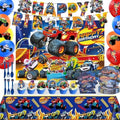 121 Pcs Monster Truck Birthday Party Supplies,Included Banner,Backdrop,Tablecloth,Plates,Balloon,Racing Car Tableware Set for Boy Truck Party Decorations by Unknown