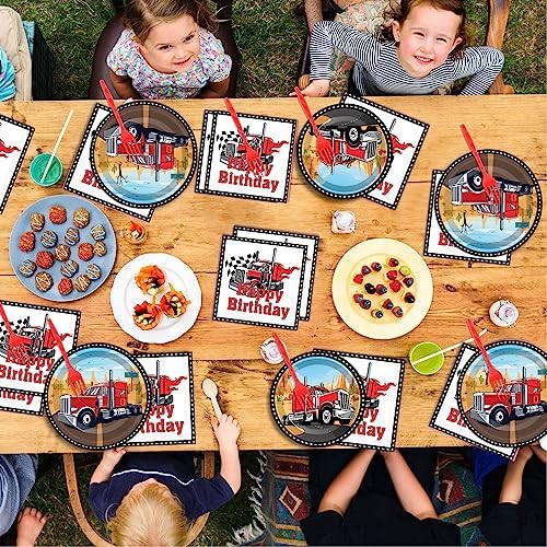 96Pcs Semi Truck Party Supplies Paper Plates Napkins - Image 6