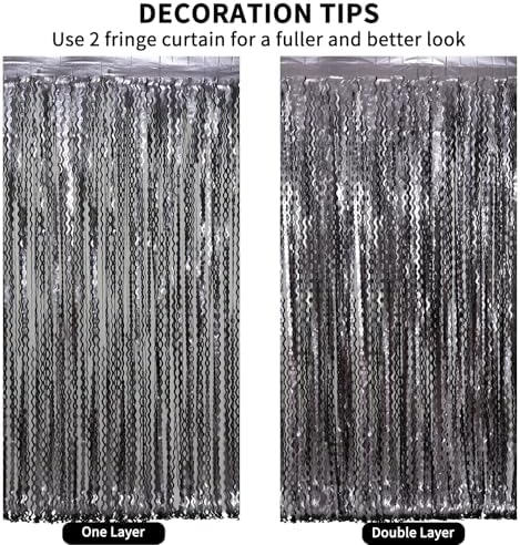 4 Pack Wavy Grey Foil Fringe Curtains Party Decorations - 3.3 ft x 6.6 ft Tinsel Curtain Backdrop for Birthday Bachelorette Wedding Birthday Disco Party Decorations - Image 6