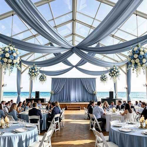 2 Panels 5ft(W) x 20ft(L) Dusty Blue Ceiling Drapes for Wedding Parties by PartyVillage