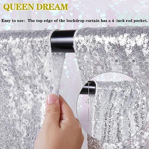 Silver Sequin Backdrop Party Decorations - 3 Packs 2ft x 8ft Silver Curtain - Image 5