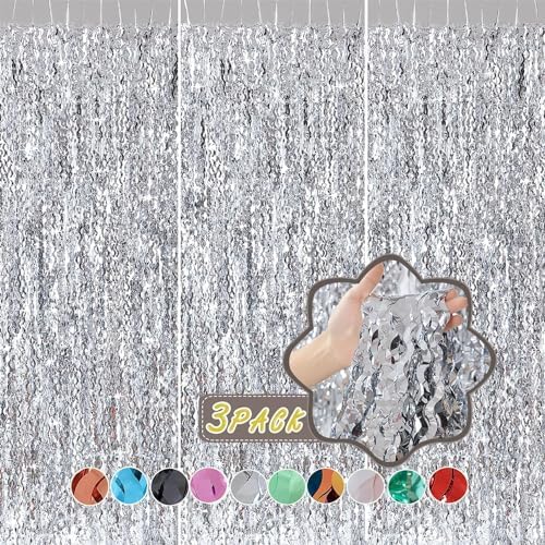 3 Pack Wave Silver Tinsel Curtain - 3.3x6.6 Feet Foil Streamers Birthday Party Decorations Wedding Background Decor Photo Booth Props - Image 2