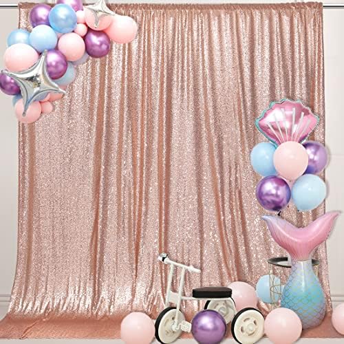 PartyDelight Rose Gold Sequin Backdrop 6x8ft Sparkly Photo Curtain by PartyDelight