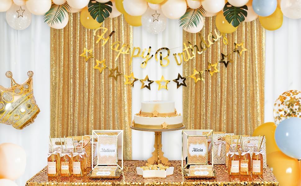Gold Sequin Backdrop Curtains 2ftx8ft Glitter Party Backdrop 6 Pieces Sparkly Fabric Curtains for Wedding Stage Background Decorations Christmas Party Decoration - Image 4