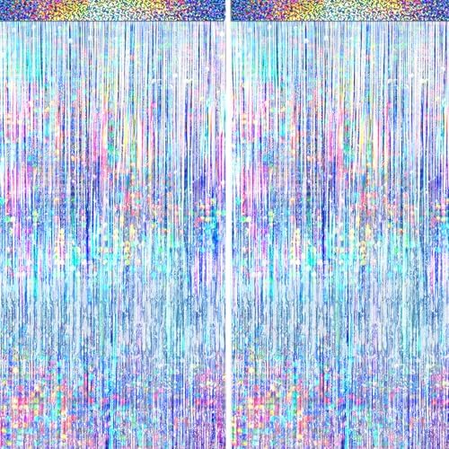 4 Packs Silver Foil Fringe Curtain, Silver Glitter Metallic Tinsel Backdrop for Birthday, Wedding, Baby Shower, Bachelorette, 70s 80s 90s Theme Disco Party, Iridescent Party Decorations Supplies by BSRESIN
