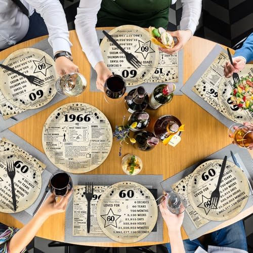 CHUNNIN 96Pcs 60th Birthday Plates and Napkins Back in 1966 Party Decorations Vintage 60 Year Old Party Dessert Plates 1966 Birthday Tableware for 24 Guests 60th Theme Men Woman Bday Parties Supplies - Image 5