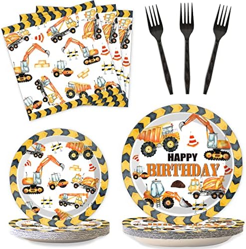 100 Pcs Construction Birthday Party Plates and Napkins Set Dump Truck Birthday Party Decorations Supplies Construction Tableware Construction Themed Party Favors for Boys Birthday Serves 25 by Qyeahkj