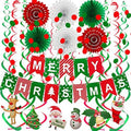 FECEDY Merry Christmas Banner Paper Fan Flower Circle Confetti Dots Hanging Garlandand Swirl Streamers Christmas Tree Christmas Snowman God Tang for Christmas Party Decoration by FECEDY