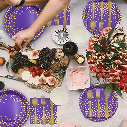 AIRE Purple Gold Paper Plates Set, 350PCS Disposable Dinnerware for 50 - Image 4
