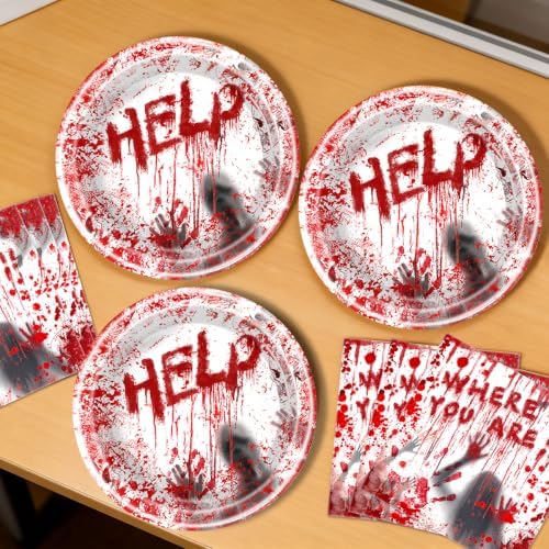 Halloween Scary Bloody Handprints Zombie Disposable Paper Plates Napkins - Image 5