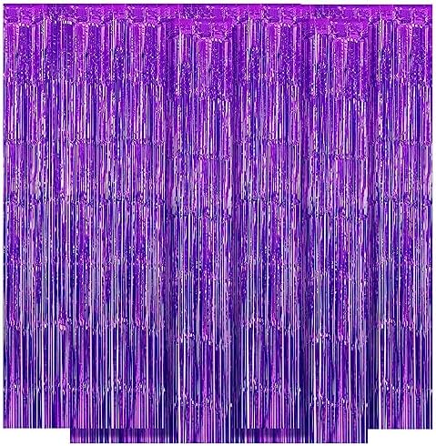 10 Pack Purple Backdrop Curtain 3.2ft x 8.2ft Metallic Tinsel Foil Fringe Curtains Photo Booth Background for Birthday Party Decoration Baby Shower Engagement Wedding Christmas Decoration (Purple) by Ohiyoo