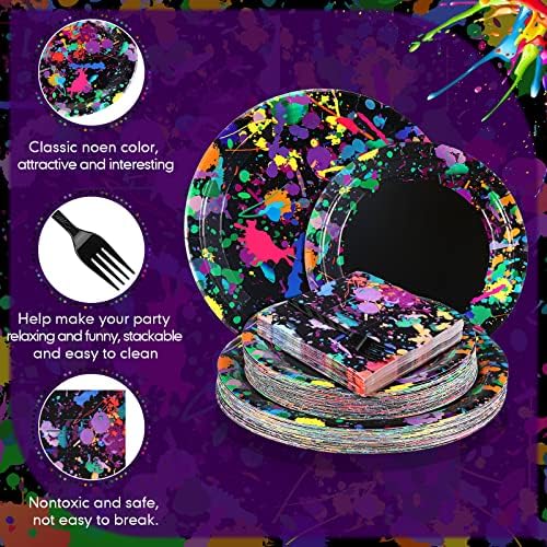 Baderke 192 Pcs Neon Glow Party Plates Napkins Forks, Birthday Serves 48 - Image 3