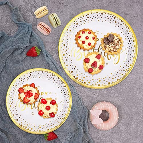 175PCS Happy Birthday Plates and Napkins Party Supplies, Gold Dot Paper Plates and Napkins with Gold Plastic Forks Knives Spoons Serve 25 Guests for Birthday Party Decorations - Image 5
