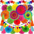 ZERODECO Party Decorations, 41 Pcs Multicoloured Papar Fans Pompoms Garlands String Tissue Paper Tassel for Fiesta Mexican Theme Cinco De Mayo Coco Carnivals Festivals Birthday Party by ZERODECO