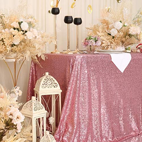 Eternal Beauty Fuchsia Pink Sequin Tablecloth 60 x 120-Inch Sparkly Overlay Rectangle Glitter Table Cover for Wedding Party Birthday Decoration - Image 4