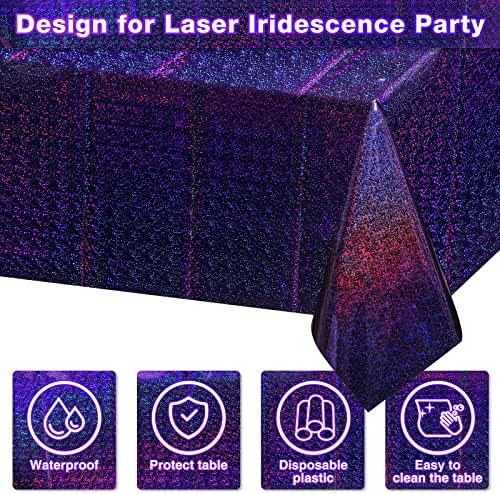 FunnyPars 8 Pack Iridescent Plastic Tablecloths Shiny Disposable Laser Rectangle Table Covers Holographic Foil Tablecloth Iridescent Kpop Birthday Bridal Wedding Party Decoration, 54"x108"(Purple) - Image 3