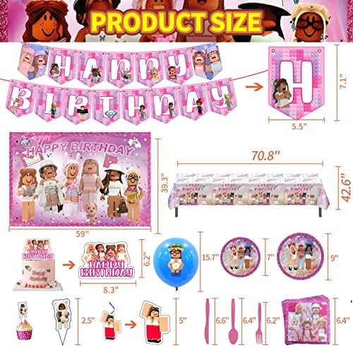 Birthday Party Supplies - Theme Children's Party Decorations Included Happy Birthday Banner, Backdrop, Hanging Swirls, Tablecloth, Cupcake Cake Toppers, Plates, Tableware, Napkins, Balloons - Image 3